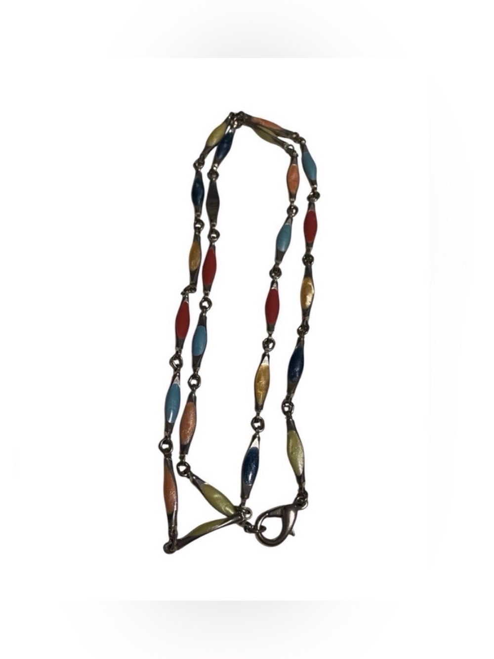 Vintage Silver Tone Enamel Necklace #7335 💎 SALE